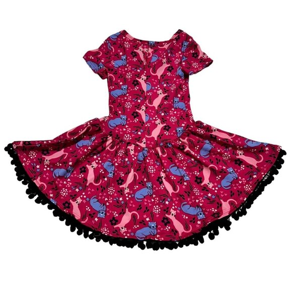 Dot Dot Smile Girl’s Size 2T Pink Cat Kitten Flapper‎ Cap Sleeve Twirl Dress NWT - Picture 2 of 5